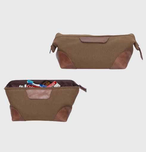 Canvas and Leather Wash Bag 